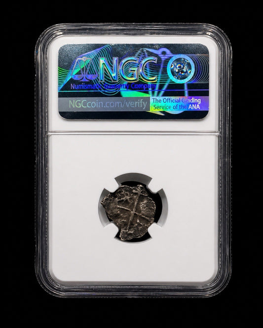1738 P Bolivia 1 Real Silver Coin NGC Graded Slab Shipwreck Sea Salvaged