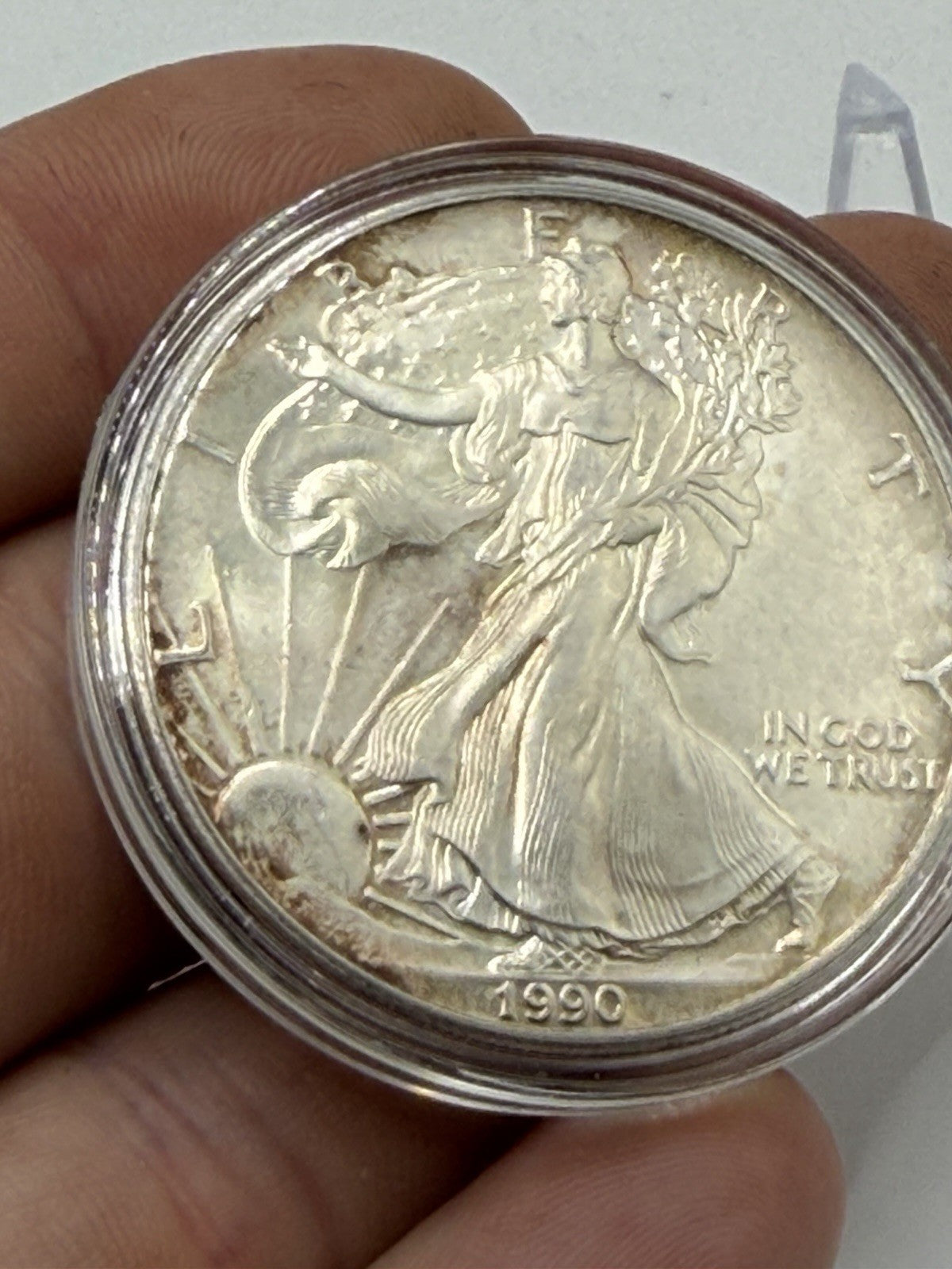 1990 WALKING LIBERTY AMERICAN EAGLE .999 FINE SILVER DOLLAR COIN 1oz, Good Tone!