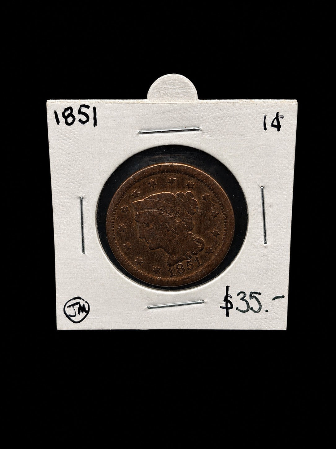 1851 Braided Hair Large Cent VF Details Nice Original Color Early US Copper