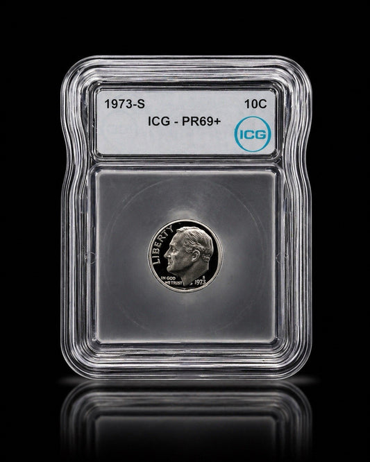 1973 S Roosevelt 10 Cent Dime - ICG Certified PR69+ -