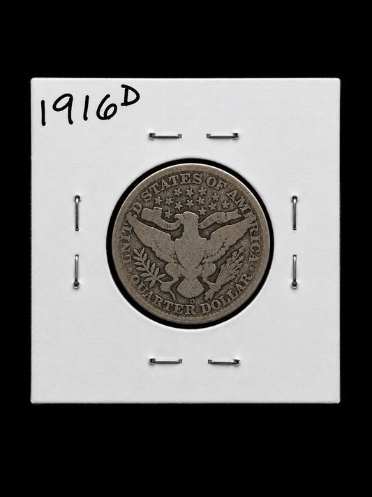 1916-D Barber 90% Silver Quarter G - VG