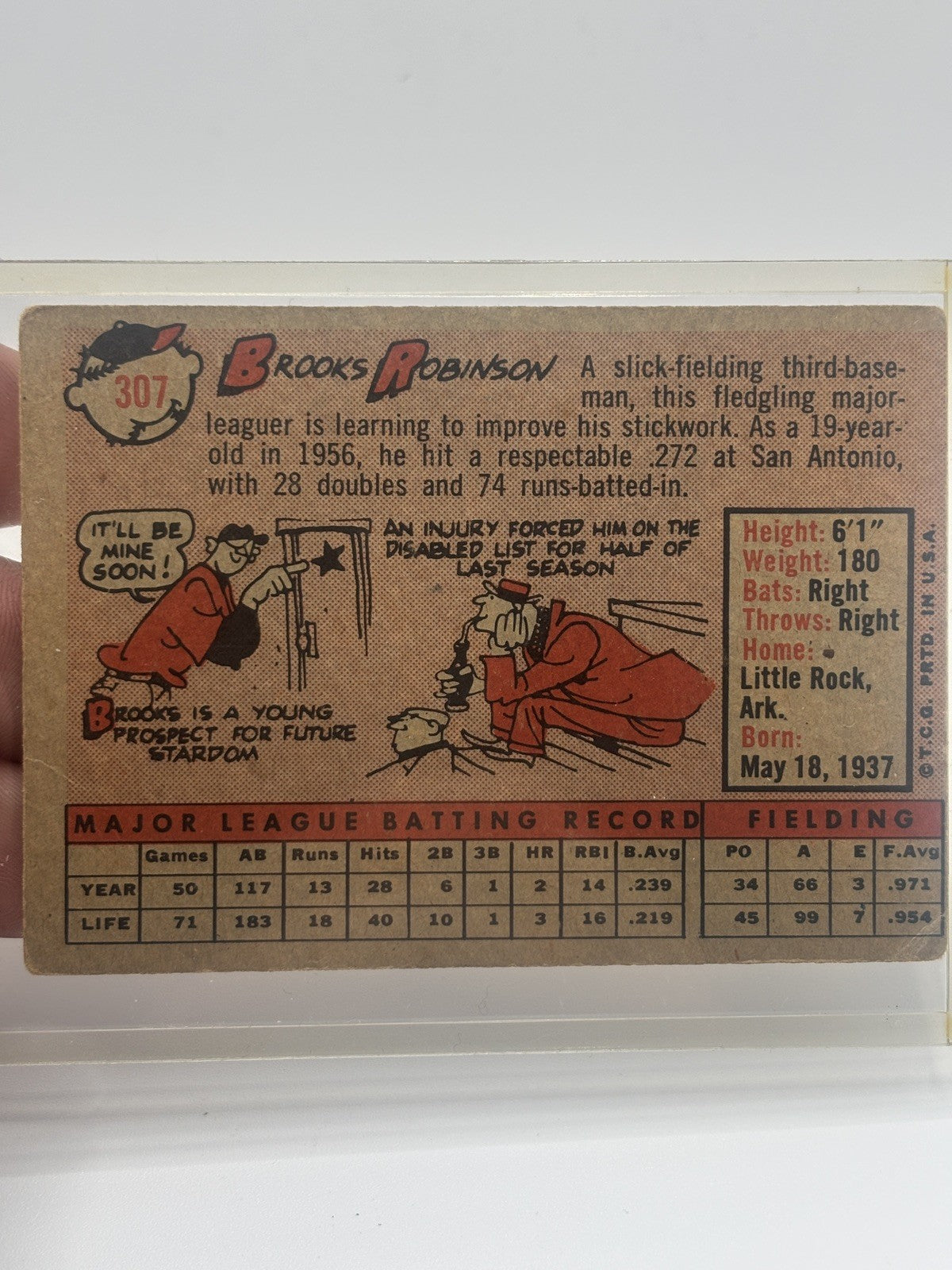 1958 Topps Brooks Robinson #307 Baltimore Orioles HOF Vintage Small Crease VG