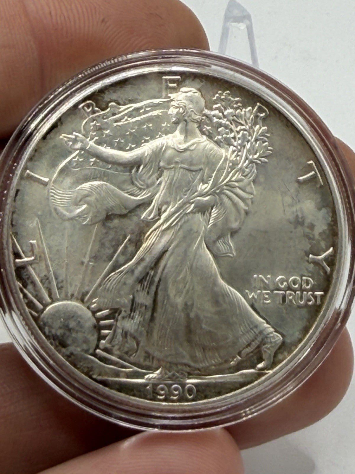 1990 WALKING LIBERTY AMERICAN EAGLE .999 FINE SILVER DOLLAR COIN 1oz, Good Tone!