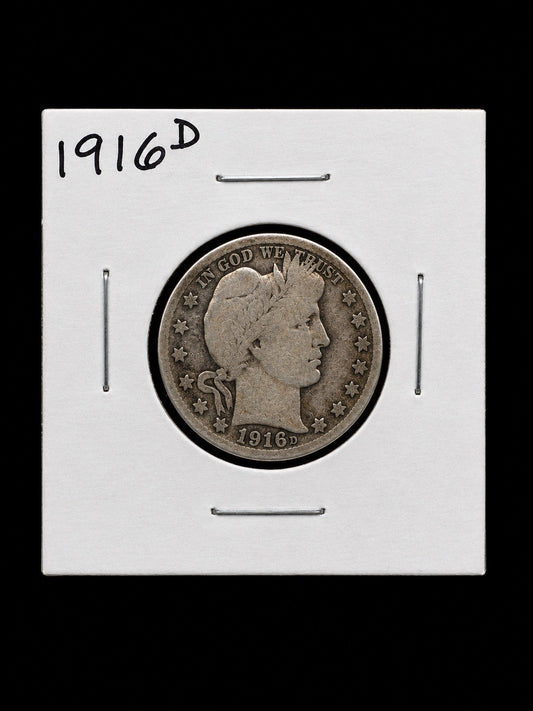 1916-D Barber 90% Silver Quarter G - VG