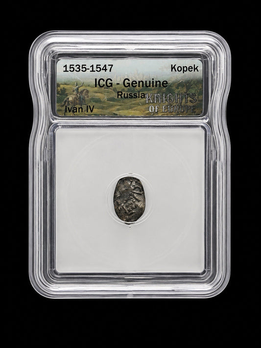 ICG Genuine Silver Russia Kopek Ivan IV 1535-1547 Empire Period Antique Coin